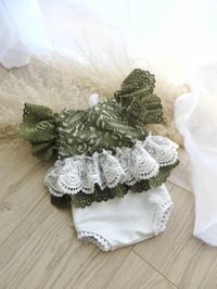 Image 4 of Photo prop newborn set - Livia - body-dress with headband (green-off white)