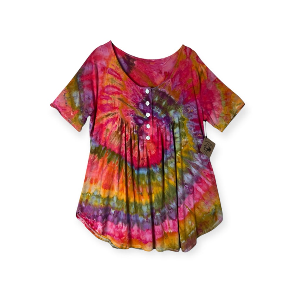 L Luxe Knit Babydoll Top in Euphoria Spiral Ice Dye