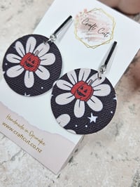 Image 2 of Pumpkin Daisy Faux Leather Earrings