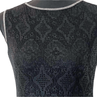 Image 7 of 90s Vintage Black Sheer Metallic Lace Fringe Dress w - Size 5 Jonathan Martin 