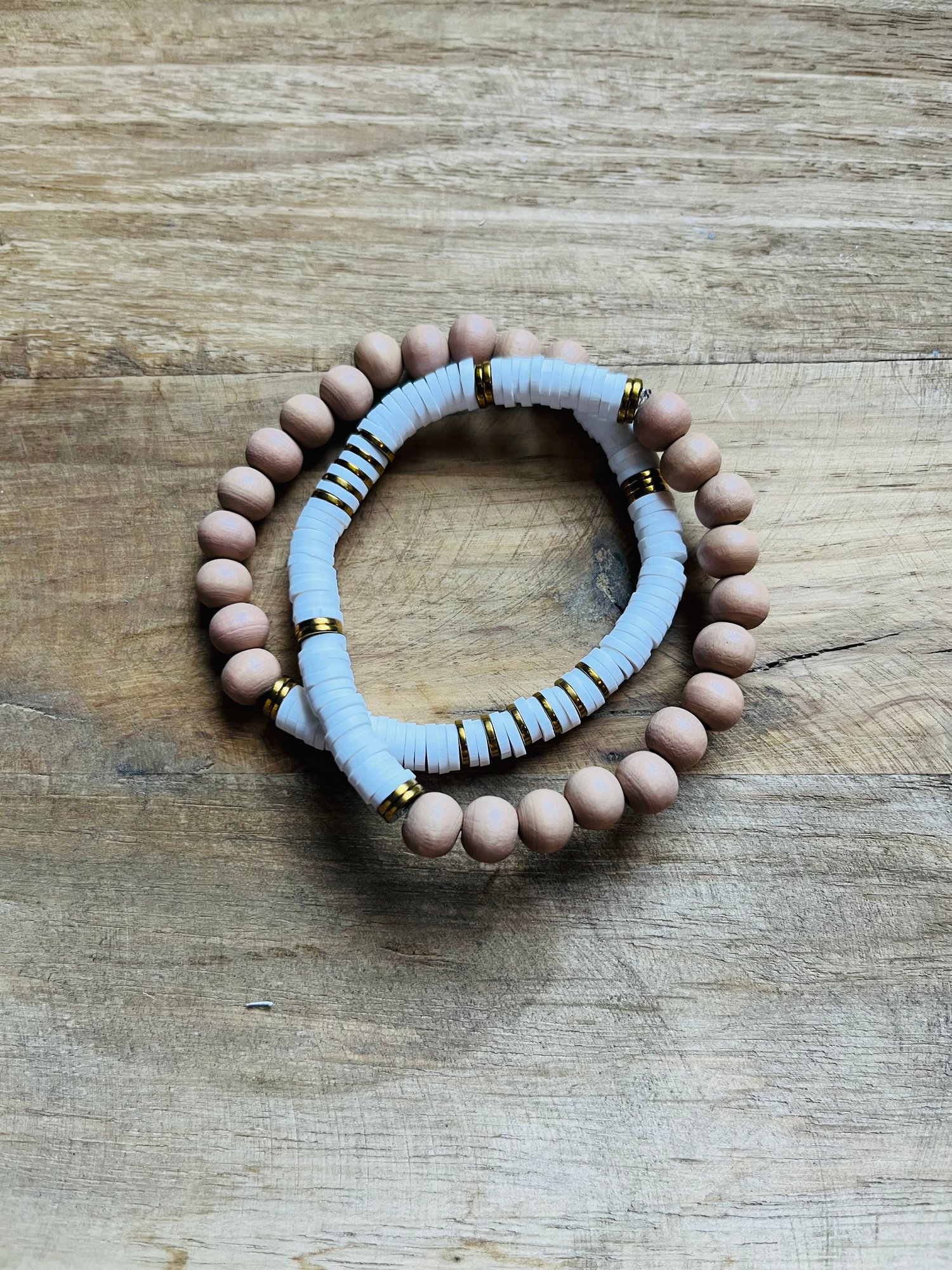 Image of Clay and natural wood bracelet set