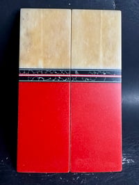 Image 2 of White Giraffe Bone & Red Glass Segmented Knife Scales