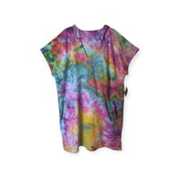 Image 1 of ♻️ UPCYCLED XL French Terry Hooded Dress / Cover-up in Bright Ice Dye