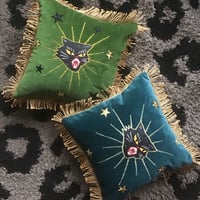 Image 5 of teal Velvet Black Cat Mini Cushion copy
