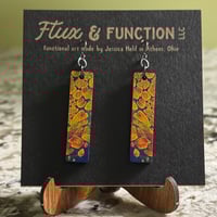 Image 1 of Wood Dangle Rectangle Earrings with Poured Paint Detail #202