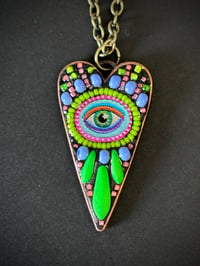 Image 1 of Mystic Eye Heart Necklace - Green/Perriwinkle/Black 