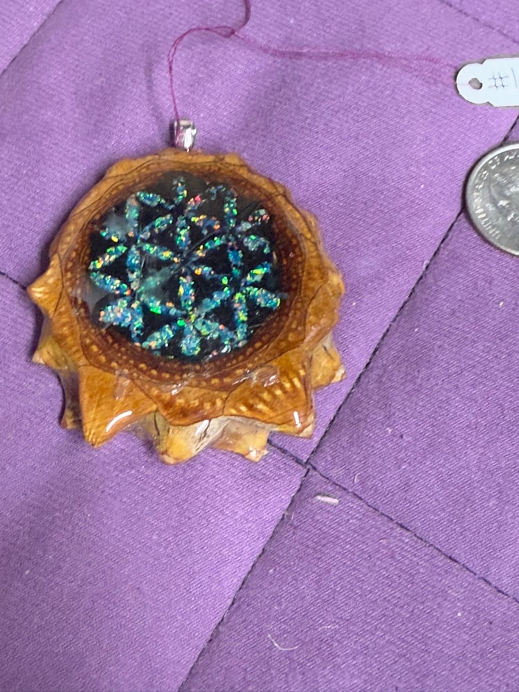 Image of Crushed Opal and Shungite Flower of Life Pinecone Charm | PNW Handcrafted Art | #126