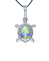 Image 1 of Silver Tone Sea Turtle Pour Paint Pendant, Green and Purple