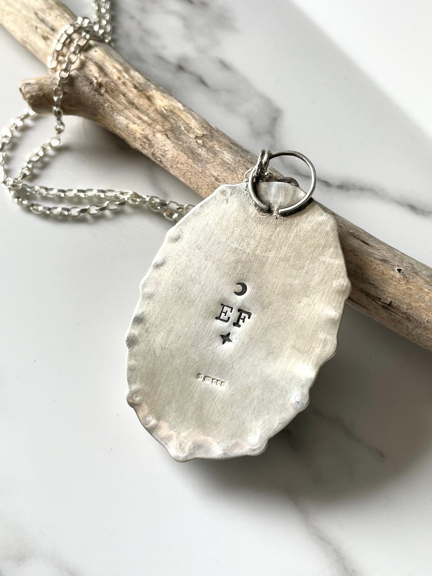 Image of Handmade Sterling Silver Rainbow Labradorite Celestial Statement Pendant 925