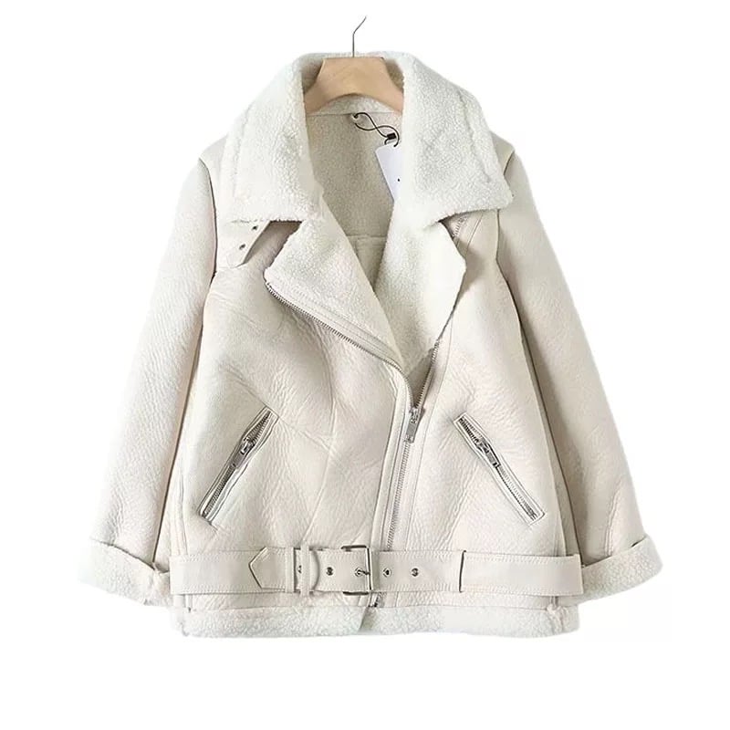 Image of ‘Faux Leather Jacket’ (tan & cream) 