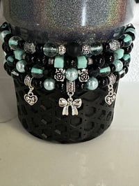 Image 1 of Mint and Black | Midnight Glitz Tumbler Bracelet Stack