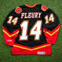 Image 2 of 1998 CCM NHL Jersey Calgary Flames Theo Fleury Blasty Alternate Sz. M Vintage