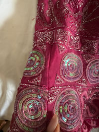 Image 8 of Vintage Y2K Aftershock hot pink silk sequin and beaded halter neck corset style top 