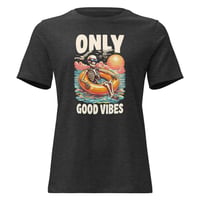 Image 3 of Women's Relaxed T-Shirt, Good Vibes Skeleton Humor Tee