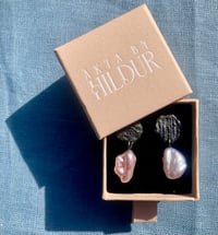 Image 1 of Oxidized Silver & Freshwater Pearl Earrings