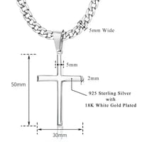 Image 2 of 925 Sterling Silver Cross Necklace for Men Women 5mm Stainless Steel  Durable Cuban Crucifix Pendant