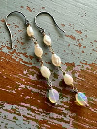 Image 5 of sterling and 14k gold pearl opal dangle earrings