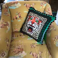 Image 2 of Green Velvet Tiger Pom Pom Cushion Cover