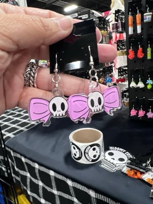 Skull and Pink Bow acrylic earrings