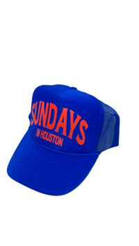 Image 3 of BLUE AND ORANGE TRUCKER HAT 