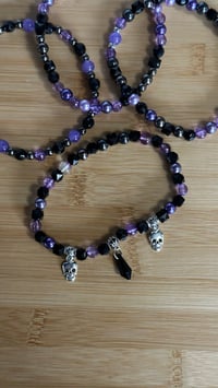 Image 5 of Midnight Amethyst Skull Tumbler Bracelet Stack