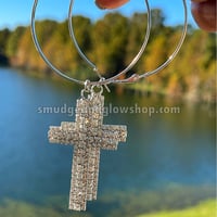 Image 4 of NEW* Rhinestone Cross & Hoop Earrings