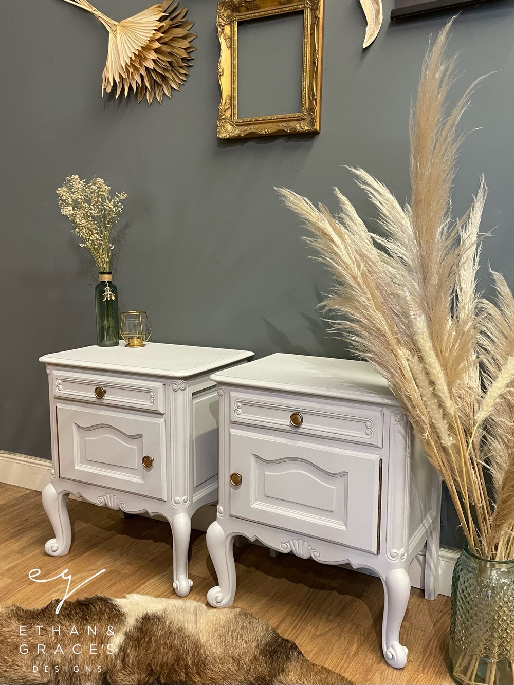 Image of French oak white bedside tables 