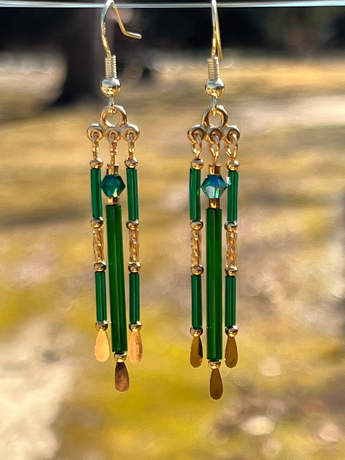 Details about   Handmade Glass and Brass Dangle Earrings 1-1/8" Red Blue Green or Purple NEW 