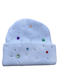 Image 2 of White blinged out beanie 