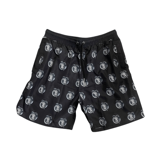 Image of Clockshop Print Windbreaker Shorts In Black