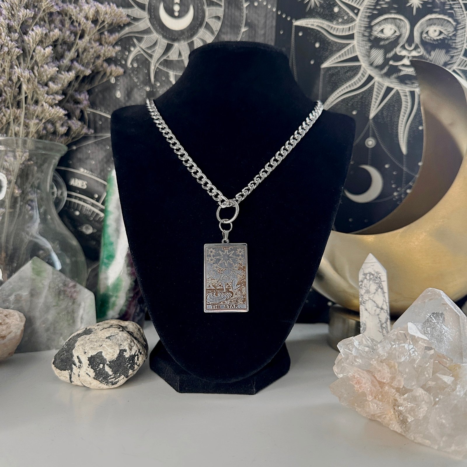 Electroplated Retro Tarot With Diamond Oil Drop Square Necklace Magician  Sun Star Moon Front Jewelry Necklace - Walmart.com