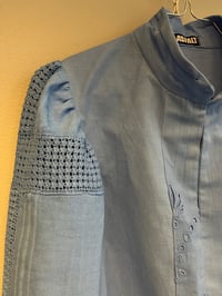 Image 3 of Blue puff sleeve shirt (small)