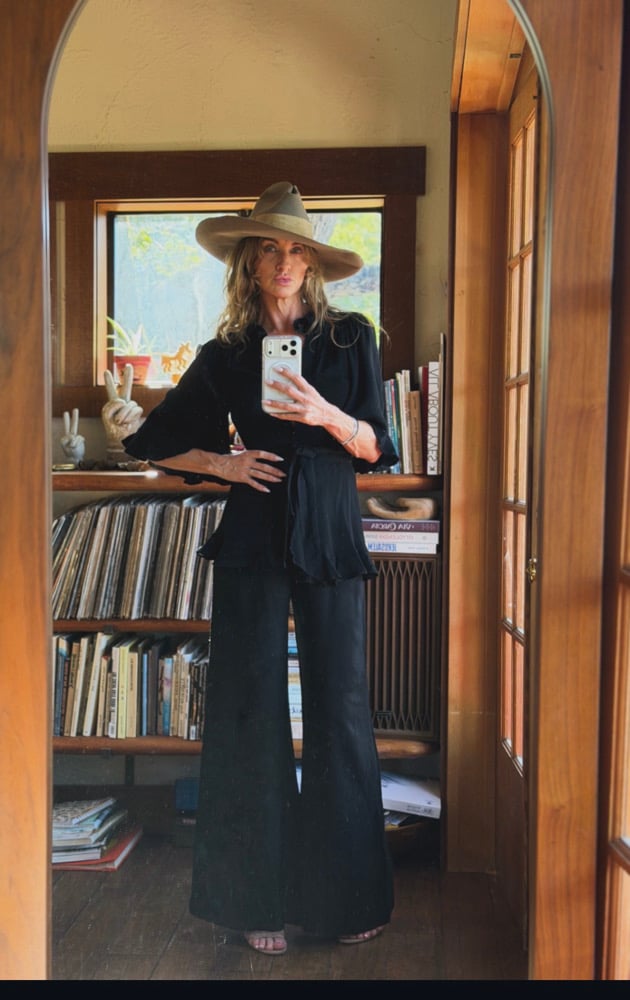 late 1960s Ossie Clark black wrap rock and roll trouser suit pants 