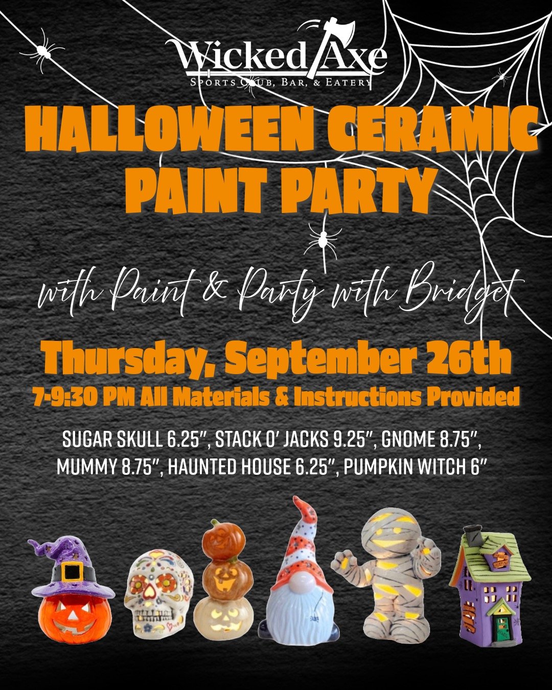 Image of Halloween Ceramics Paint Party 9/26 Wicked Axe Haverhill, MA