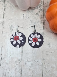 Image 3 of Pumpkin Daisy Faux Leather Earrings
