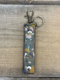 Image 1 of Leather Keychain, Hand-marbled Green Stone