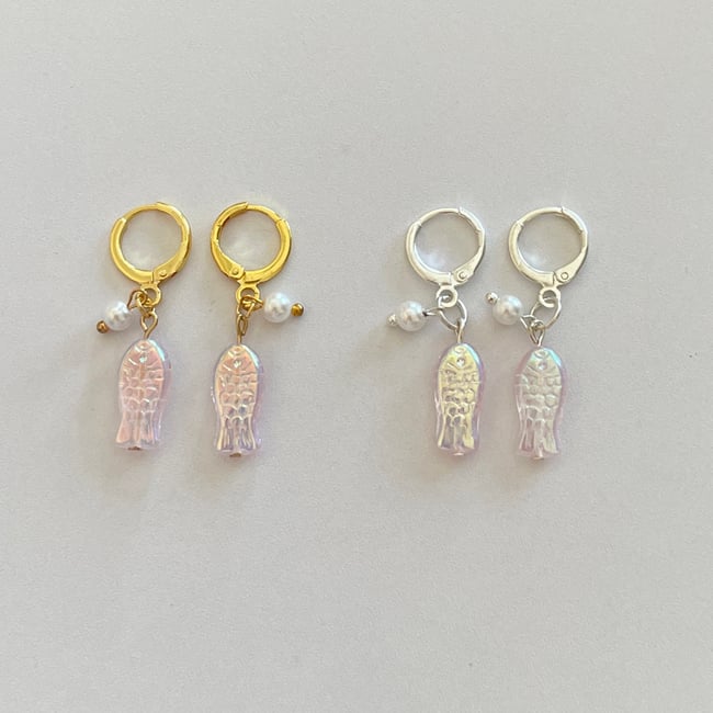 'pearly pink fish' huggie hoop earrings