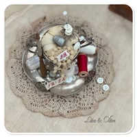 Image 5 of Handmade pin cushion in a vintage cup sitting on a beautiful vintage tray