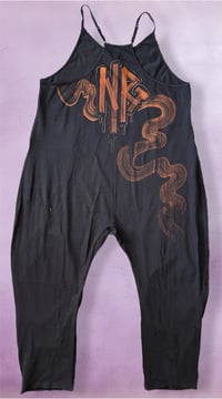 Image 2 of “DEEP CUTS” CUSTOM BLEACH PAINTED BAGGY ROMPER LARGE 
