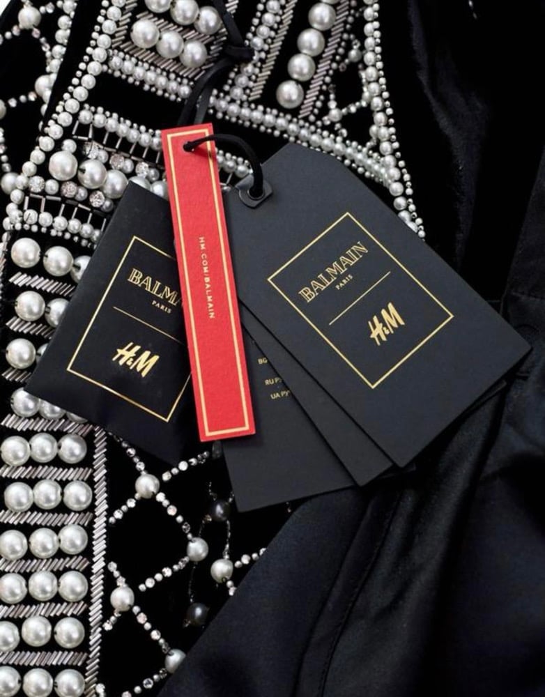 Image of BALMAIN x HM BLACK VELVET EMBELLISHED BLAZER DRESS (US 10/EU 40)