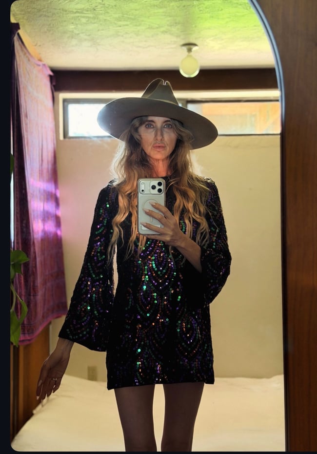 mid 1970s HALSTON sequin silk keyhole mini dress designer