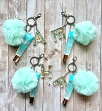 Image 2 of Initial Keychain With Broadway Lipgloss and PomPom