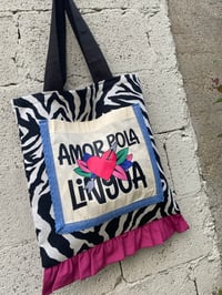 Image 3 of Bolsiña feita a man. AMOR POLA LINGUA cebra. Deseño exclusivo!