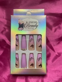 Image 1 of Nails - Long (Purple Butterfly)