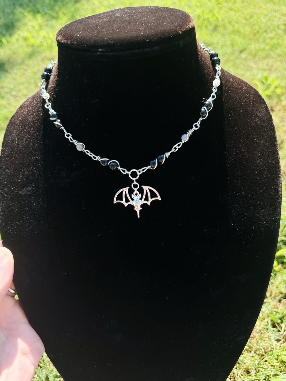 Image of "It's Fricken Bats!" Choker w/ Black Obsidian & Labradorite (adjustable)