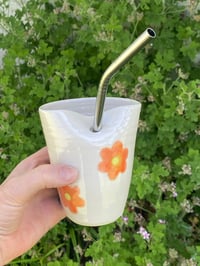 Image 1 of Orange Flower straw cup