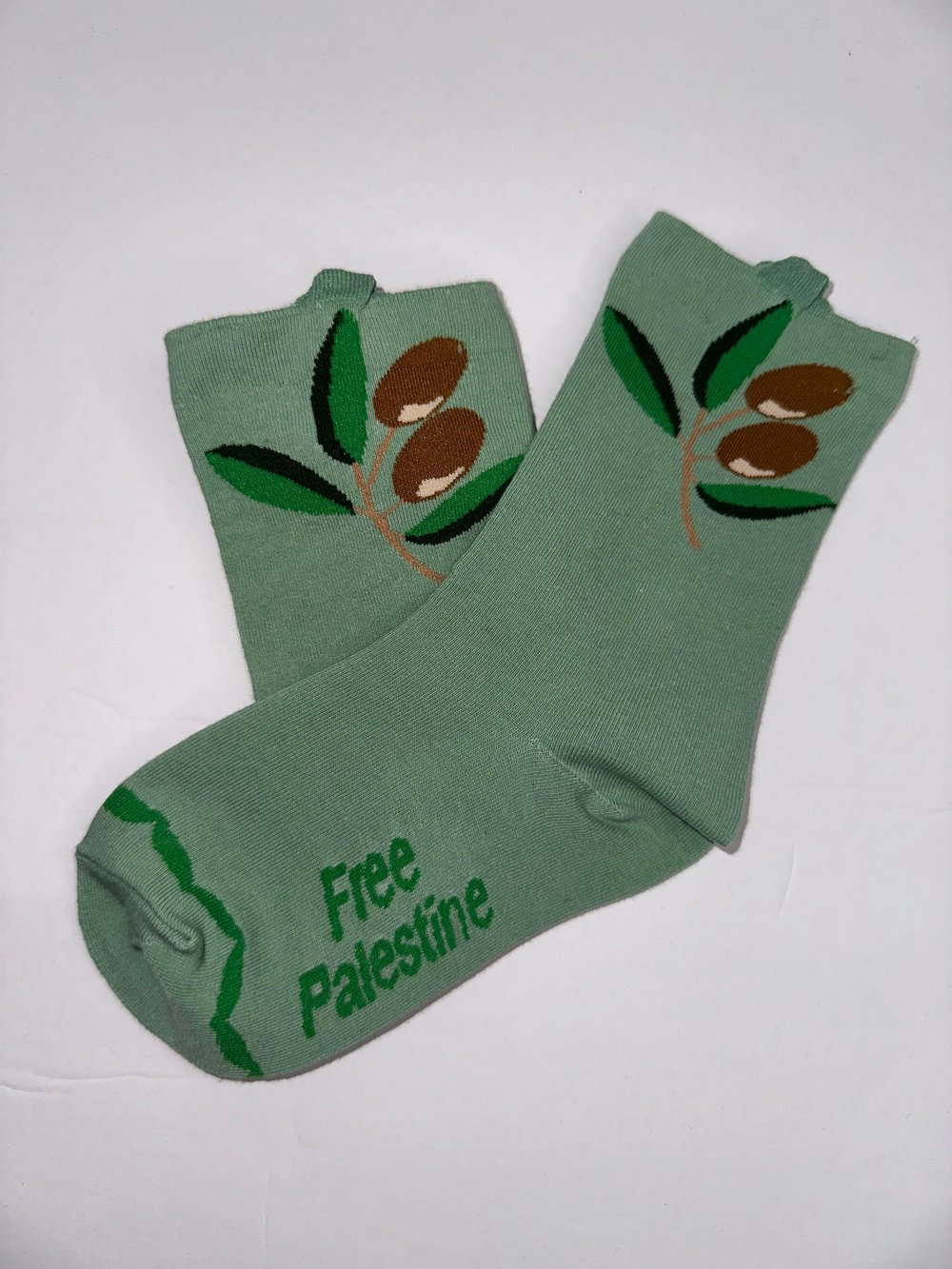 Image of Free Palestine Olive Socks (Girls 6-12)