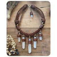 Image 4 of NEW - The Pelham Necklace - Large Clear Quartz and Kodiak Brown Leather 