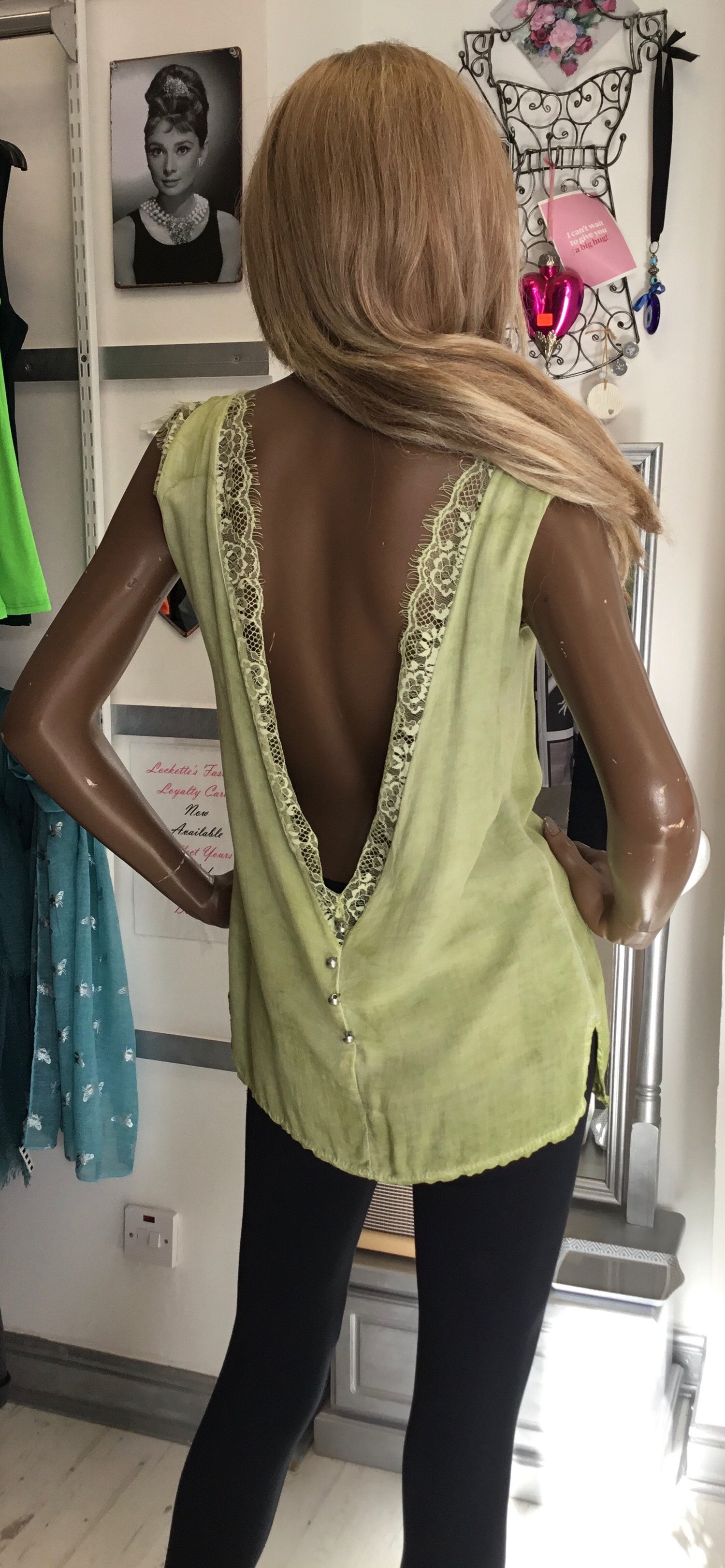 Image of GREEN LOW BACK BUTTON TOP £18 WAS £24