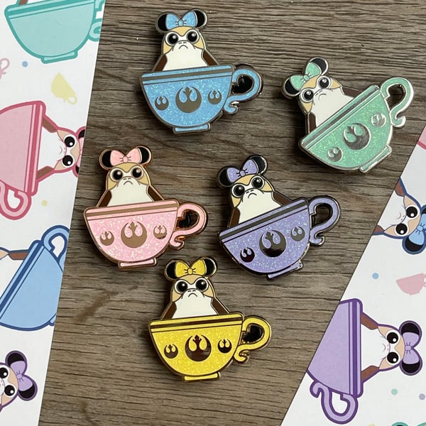 Image of Tea Cups enamel Glitter pins 